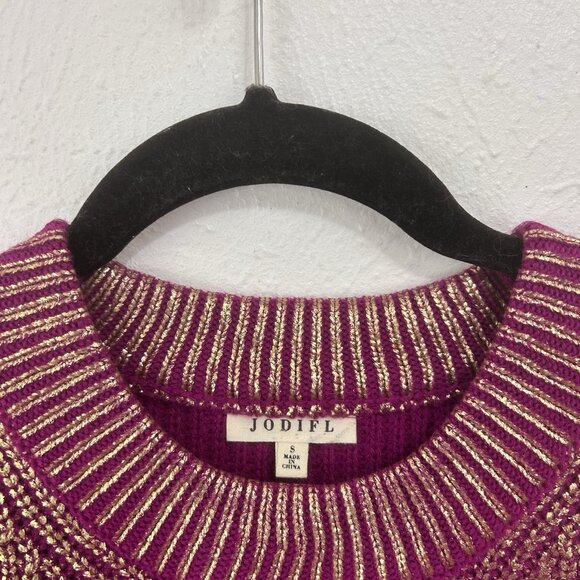 Jodifl Metallic Pink Gold Knit Sweater Ballooon Sleeves Ribbed Size S Party Cozy - Picture 7 of 12